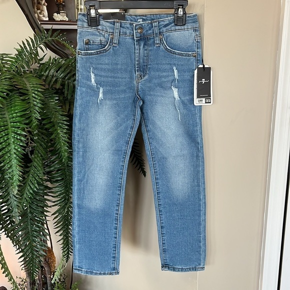 Brand New 7 For All Mankind Flex Stretch Slim Straight Leg Distressed Blue Jeans - Picture 15 of 15